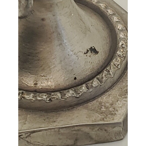 Silver Tone Brass Candlesticks Holders W/ Beads & Flower Charm Appx 3 - Picture 15 of 16